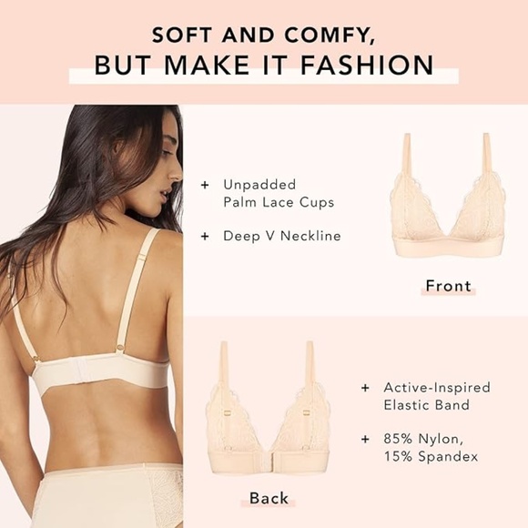 LIVELY Long-Lined Lace Bralette for Women | Day-to-Night Bra with Deep V-Necklin - Picture 4 of 10